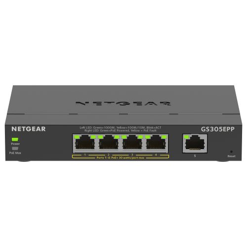 NETGEAR 5-Port Gigabit Ethernet High-Power PoE+ Plus Switch (GS305EPP)