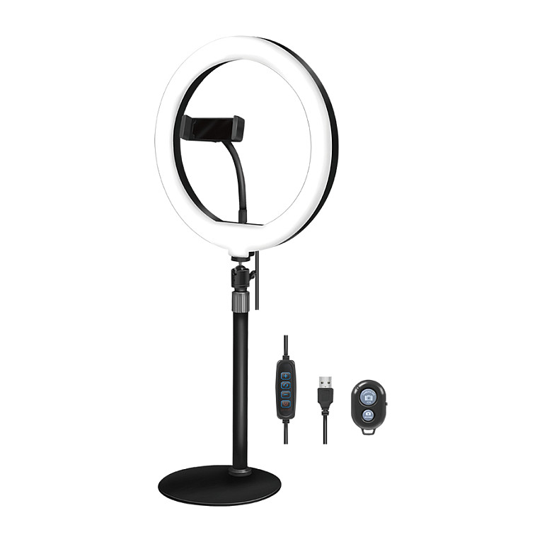 LogiLink AA0152 LED Ring Light 8.5 cm with Clamp Mount, Adjustable Light and Smartphone Holder (2)