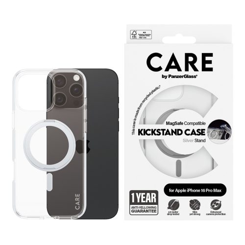 PanzerGlass CARE™ by ® Case Transparent w. Silver Kickstand & MagSafe iPhone 16 Pro Max mobile phone case
