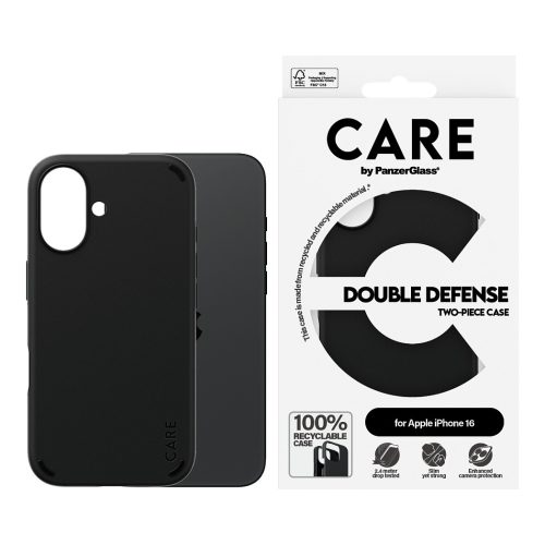 PanzerGlass CARE™ by ® Double Defense Case Black iPhone 16 mobile phone case