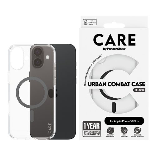 PanzerGlass CARE™ by ® Urban Combat Case Transparent w. Black MagSafe iPhone 16 Plus mobile phone case