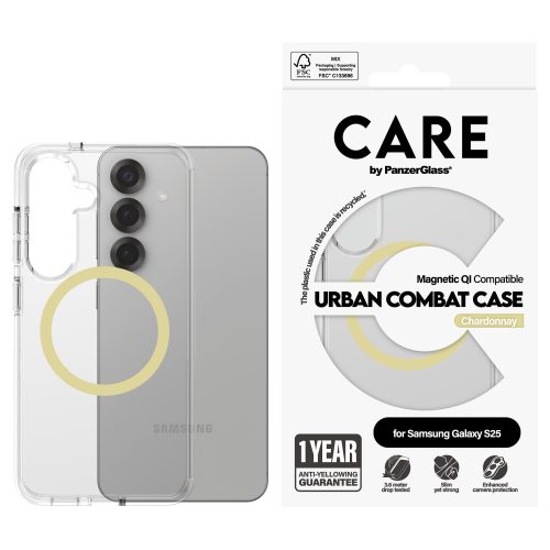 PanzerGlass CARE™ by ® Urban Combat Case Transparent w. Chardonnay Qi Compatible Samsung Galaxy S25 mobile phone case