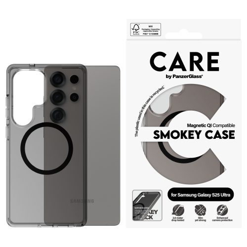 PanzerGlass CARE™ by ® Urban Combat Case Smokey w. Black Qi Compatible Samsung Galaxy S25 Ultra mobile phone case