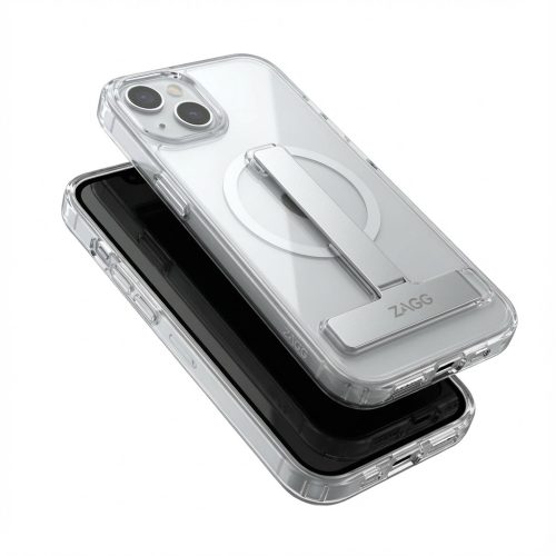 Case aus 10H Hartglas mit Kickstand für Apple iPhone 16 Plus. Transparent/Silber. GA-MAGCS-IP24-SLS67WHT