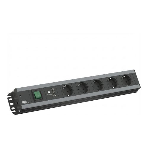 BACHMANN Handwerkerleiste 5xSchutzkontakt Schalter 2xUSB-Charger 19-Zoll-Rack kompatibel 2m